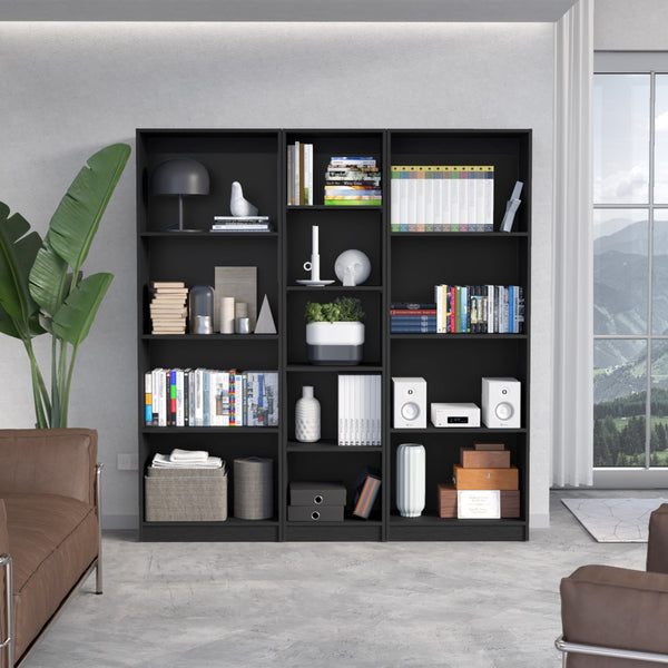 English Elm Durant 3-Piece Home Bookcase Set 67" Wide with 13 Shelves — Modern Matte Finish, Versatile Storage Solutions Black 41 L x 28 W x 5 H B200S00324