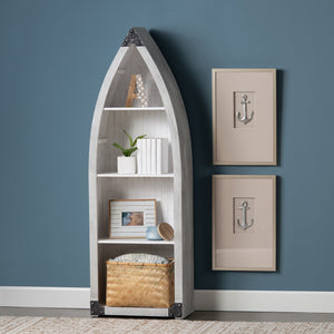 Crestview Collection Coastal Bookcases: Stylish Distressed Etagere With Rustic Charm For Your Living Room Display Needs White Solid Wood Cvfzr6207