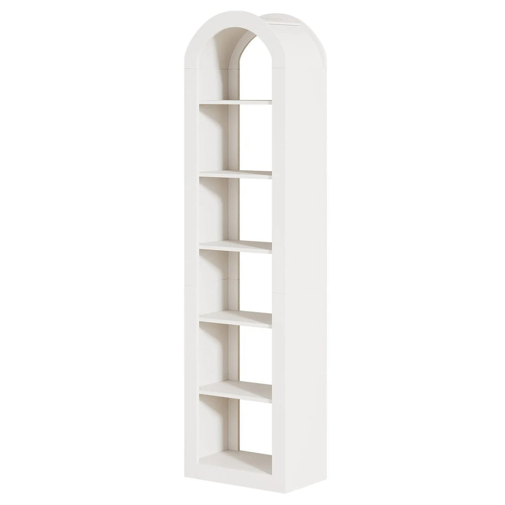 English Elm Open Arched Bookcase Six Tier Slim Natural Wood Finish Display Shelf for Any Room T3971P461574