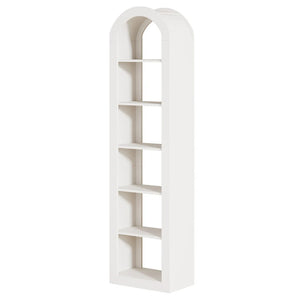 English Elm Open Arched Bookcase Six Tier Slim Natural Wood Finish Display Shelf for Any Room T3971P461574