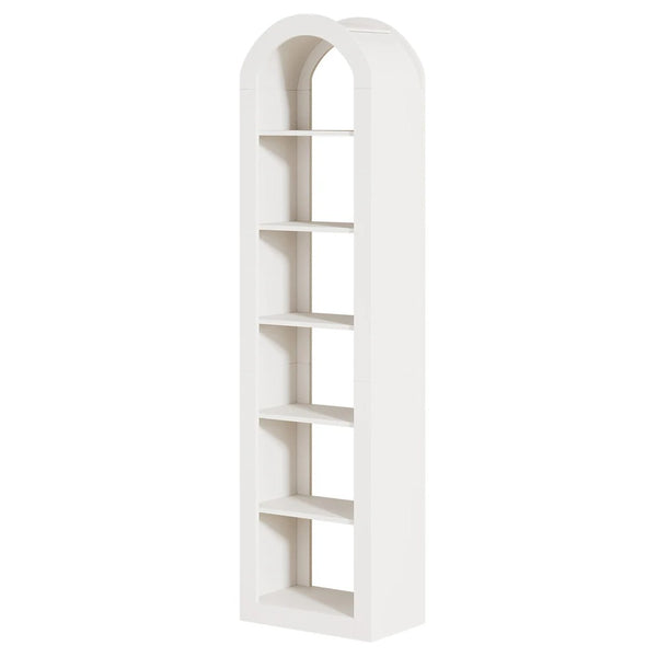 English Elm Open Arched Bookcase Six Tier Slim Natural Wood Finish Display Shelf for Any Room T3971P461574