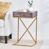 Christopher Knight Home® - Noble House - Bucyrus Rustic Glam Handcrafted Acacia Wood C-Shaped Side Table, Dark Brown and Gold