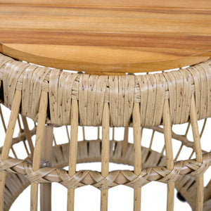 English Elm Acacia Wood Round Side Table Handwoven Rope Base Outdoor Coastal Boho Accent N770P380265B