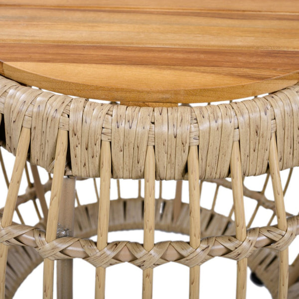 English Elm Acacia Wood Round Side Table Handwoven Rope Base Outdoor Coastal Boho Accent N770P380265B