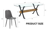 English Elm Dining Table. Modern Tempered Glass Dining Table. Large Modern Office Desk With Black Metal Legs and Mdf Crossbars, Suitable For Home and Office Use. 8 High-End Cushioned Seats.F1105 B0501A