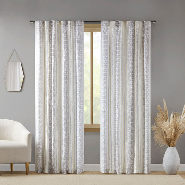 JLA Home INK+IVY - 2pk Poly Printed Curtain Panel with Tufted Stripe — Boho Geometric Light-Filtering Drapes, Textured 100% Polyester 95 L x 50 W x 0.13H II40-1329