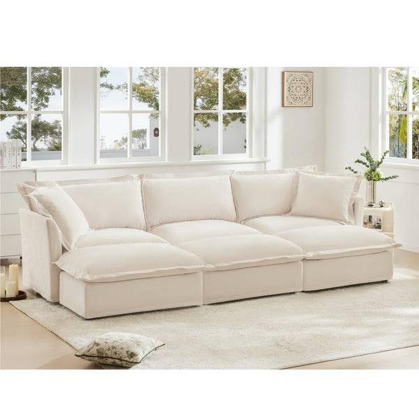 English Elm Living Room Sofa Slipcovered 3-Seater With 3 Ottomans, Chenille Comfort, Versatile & Washable Design W3041S00146