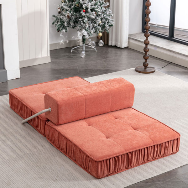 English Elm Green Chenille Floor Sofa Convertible Futon Chair with Modular Sleeping Support Orange W3612P376633