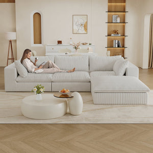English Elm 118.2" Cloud Sofa - Soft White Corduroy, Modular Design, No Assembly, Versatile Seating For Any Space W2824S00109