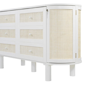English Elm Full Murphy Bed with Woven Rattan Cabinet Front and Built-in Side Storage Units White LP000599AAK