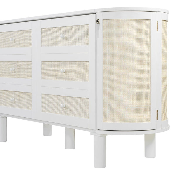 English Elm Full Murphy Bed with Woven Rattan Cabinet Front and Built-in Side Storage Units White LP000599AAK