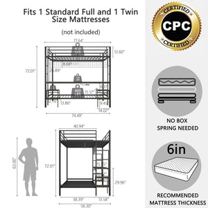 English Elm Ethan Full Over Twin Bunk Bed With Desk, Charging Station & Storage For Teens - Space-Saving Design! B083S00001