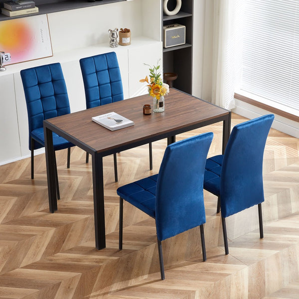English Elm Dark Navy Velvet Tufted Dining Chairs with Swallowtail Back and Matte Black Legs Set of 4 W116465078