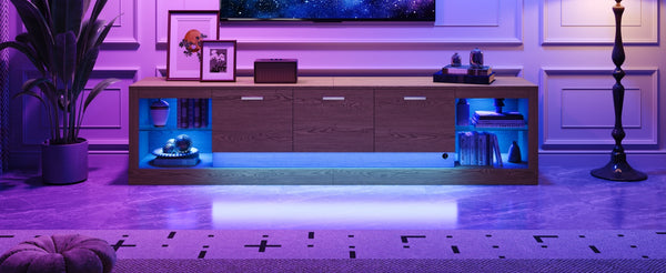 English Elm 78'' Modern TV Stand with LED Lights, 6 Cabinets, 2 Open Shelves, Soft-Close Doors & Cable Management for TVs up to 90" N710P332619P