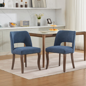 English Elm Wooden Modern Fabric Dining Chairs Set of 2 with Dual-Rebound Cushion & Curved Solid Wood Legs for Stylish Comfort Blue W1143P372914