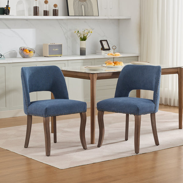 English Elm Wooden Modern Fabric Dining Chairs Set of 2 with Dual-Rebound Cushion & Curved Solid Wood Legs for Stylish Comfort Blue W1143P372914