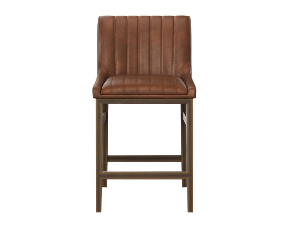 Sunpan HALDEN Counter Stool in Bravo Cognac - Modern Urban Design with Tufted Seat & Rustic Bronze Frame 110032