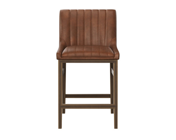Sunpan HALDEN Counter Stool in Bravo Cognac - Modern Urban Design with Tufted Seat & Rustic Bronze Frame 110032