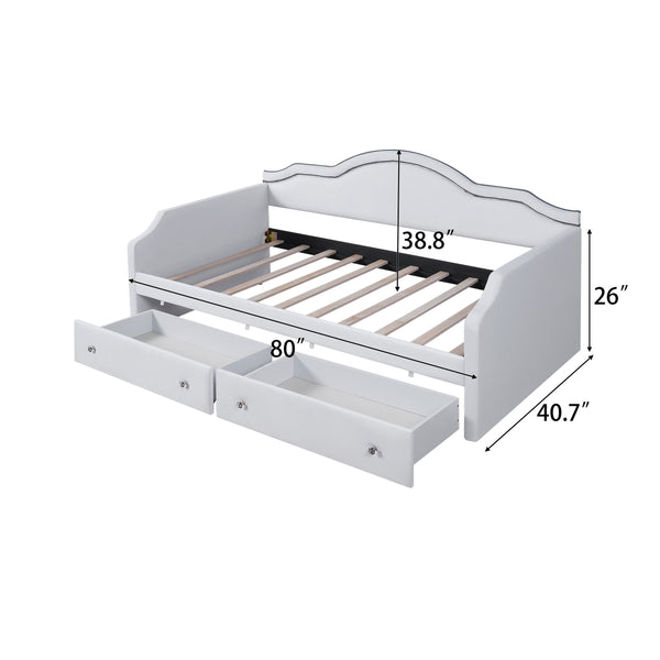 English Elm Twin Upholstered Daybed with Built-In LED & 2 Drawers, Velvet Platform Bed with Solid Wood Frame, Modern Curved Backrest, Twin Size, No Box Spring Needed Beige N7500001851A