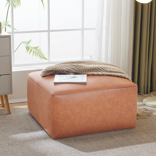 English Elm Upholstered Square Pu Leather Ottoman with Coil Spring Support for Modern Living Rooms N757P414087T