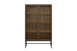 English Elm Bookcase with Glass Paned Doors Hickory Veneer Shelving for Study or Living Room B2699P443194