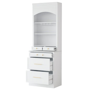 English Elm Modern Tall Kitchen Pantry Set of Two with Faux Marble Top and Glass Holders White SP000175AAK