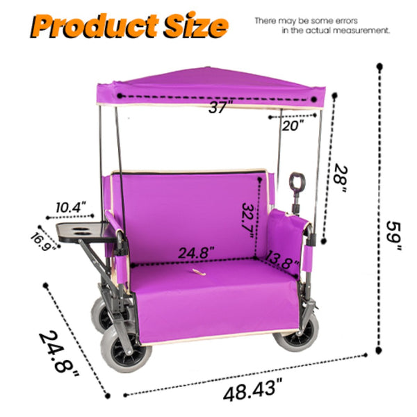 English Elm 3-in-1 Collapsible Wagon with Canopy Bench Tabletop and All-terrain Wheels for Camping Purple W2932P417653