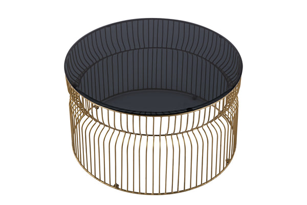 English Elm CT901 Modern round 30" coffee table with tinted tempered glass top and open metal frame for style and durability Gold B009P306192