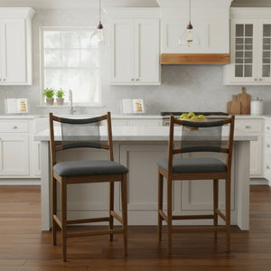 English Elm Arno Rubberwood Counter Stools with Rope Backrest and Charcoal Seat Set of 2 N775P366302B