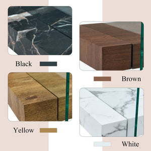 English Elm 40.3-inch Retro Double-Layer Coffee Table with Tempered Glass Shelves, Wood-Grain Finish, 250lb Capacity W1512P317685