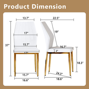 English Elm Set of 4 Brown Shell-Pattern Dining Chairs with Ergonomic Tech Fabric, Sturdy Metal Legs, 37" White+Gold W1151P359611