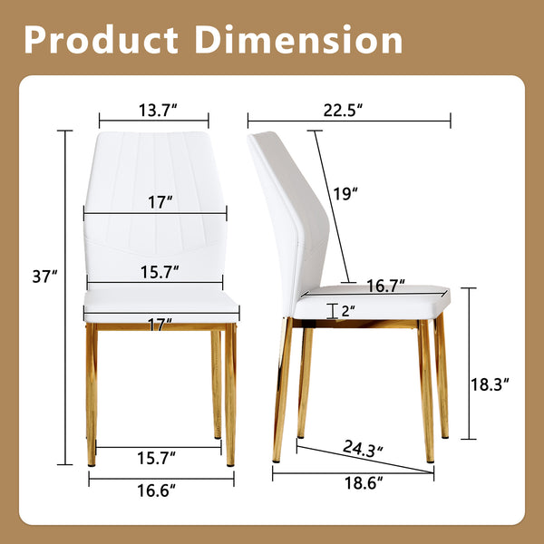English Elm Set of 4 Brown Shell-Pattern Dining Chairs with Ergonomic Tech Fabric, Sturdy Metal Legs, 37" White+Gold W1151P359611