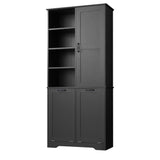 English Elm Bathroom Storage Cabinet With Doors and Drawers, Tilt-Out Laundry Hamper, Multiple Storage Space, Freestanding Style, Open Shelve, Adjustable Shelf, Black