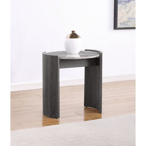 English Elm Zende Round Faux Marble End Table with Distressed Finish for Modern Living Spaces B062P441332