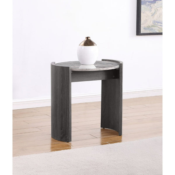 English Elm Zende Round Faux Marble End Table with Distressed Finish for Modern Living Spaces B062P441332
