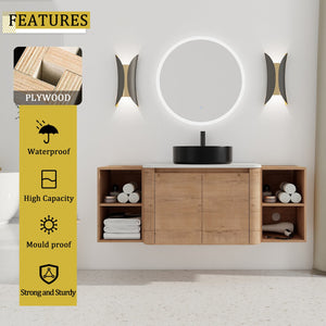English Elm 54'' Wall-Mounted Bathroom Vanity With Elegant Ceramic Sink, Soft-Close Doors & Ample Storage Shelves W999S00415
