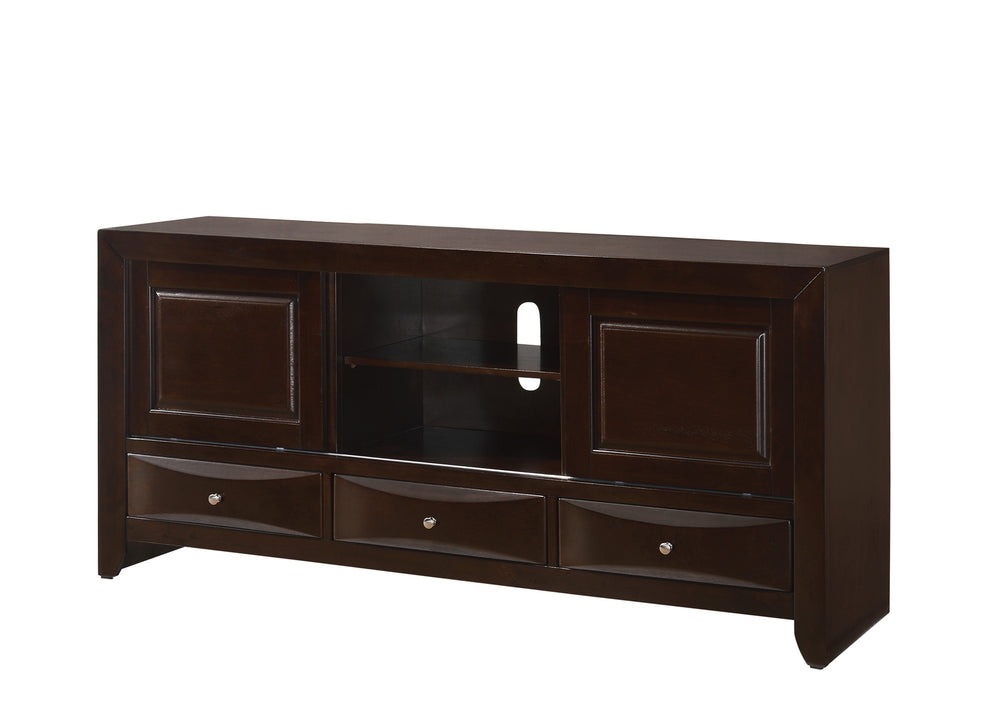 English Elm 1pc Dark Cherry TV Stand with 3 Drawers and Open Shelves, 87" Wide Media Console for Living Room B2741P294719