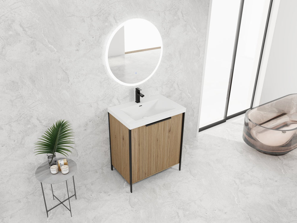 English Elm 30" Modern Freestanding Bathroom Vanity with Resin Sink, Soft-Close Doors, Adjustable Shelf, Durable Plywood Finish Light Coffee W999S00295