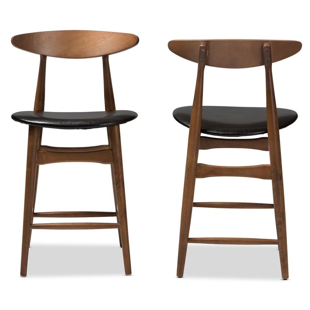 Baxton Studio Baxton Studio Modern Black Faux Leather Counter Stools Set of 2 with Stylish Walnut Finish Design Flora-Black/Walnut-Counter Stool