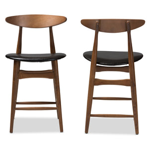 Baxton Studio Baxton Studio Modern Black Faux Leather Counter Stools Set of 2 with Stylish Walnut Finish Design Flora-Black/Walnut-Counter Stool