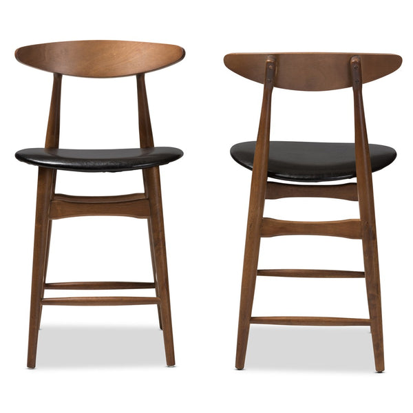 Baxton Studio Baxton Studio Modern Black Faux Leather Counter Stools Set of 2 with Stylish Walnut Finish Design Flora-Black/Walnut-Counter Stool