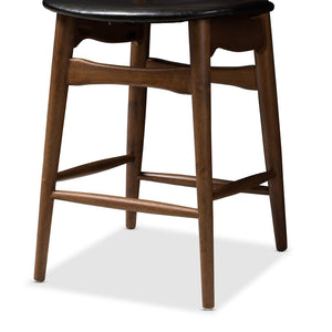 Baxton Studio Baxton Studio Modern Black Faux Leather Counter Stools Set of 2 with Stylish Walnut Finish Design Flora-Black/Walnut-Counter Stool