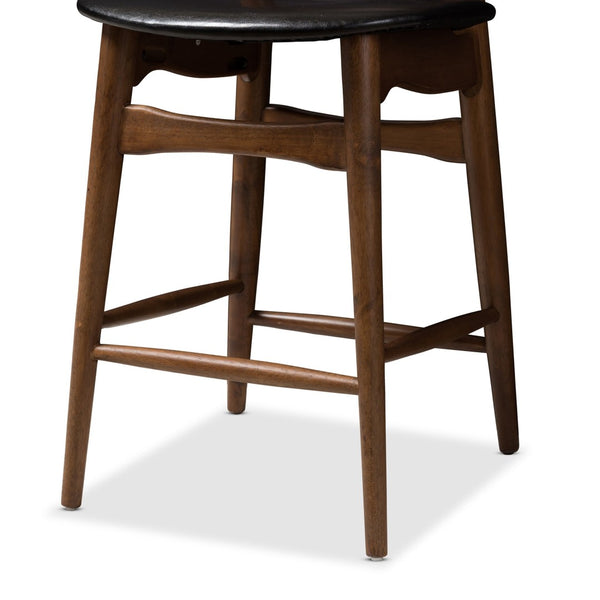 Baxton Studio Baxton Studio Modern Black Faux Leather Counter Stools Set of 2 with Stylish Walnut Finish Design Flora-Black/Walnut-Counter Stool