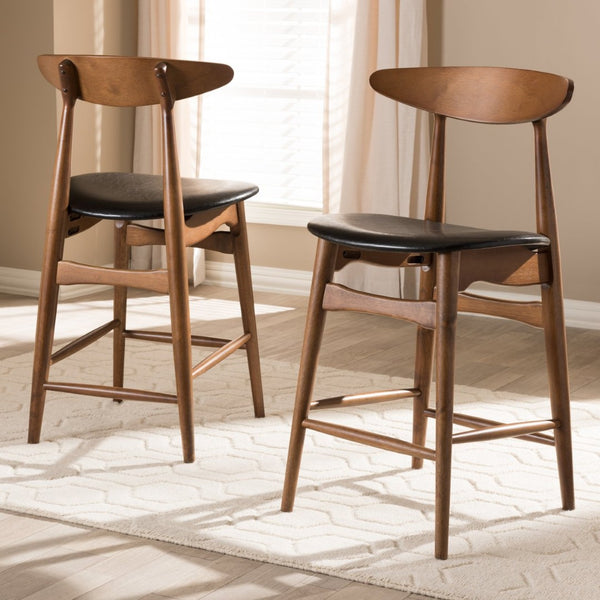 Baxton Studio Baxton Studio Modern Black Faux Leather Counter Stools Set of 2 with Stylish Walnut Finish Design Flora-Black/Walnut-Counter Stool