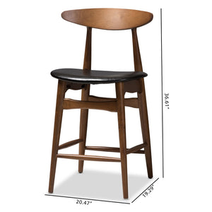 Baxton Studio Baxton Studio Modern Black Faux Leather Counter Stools Set of 2 with Stylish Walnut Finish Design Flora-Black/Walnut-Counter Stool