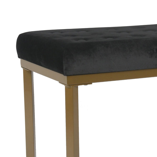 English Elm Metal X-base Velvet Tufted Ottoman Glam Gold Accent for Bedroom or Sitting Area B056P417122