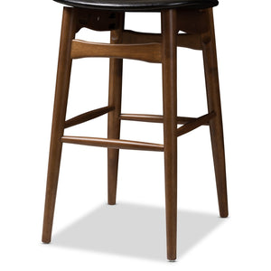 Baxton Studio Baxton Studio Flora Set of 2 Mid-Century Modern Bar Stools in Black Faux Leather & Walnut Finish Flora-Black/Walnut-BS