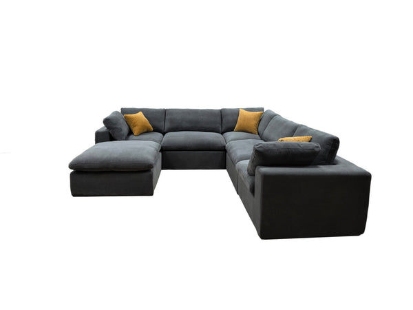 English Elm Coffee Bean Basket Weave Modular Sectional Foam Compressed with Toss Pillows Included Light Gray B2748S00069