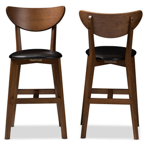 Baxton Studio Baxton Eline Set of 2 Mid-Century Modern Black Faux Leather Counter Stools with Walnut Finish Leena-Black/Walnut-Counter Stool