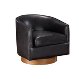 Irving Faux Leather Wood Base Barrel Swivel Chair